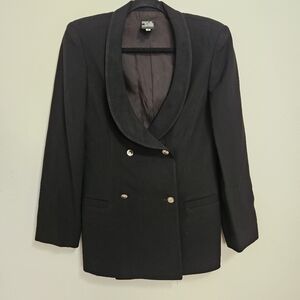Vintage Claude Montana Double Breasted Blazer Sz 6 Black Silver Buttons Designer